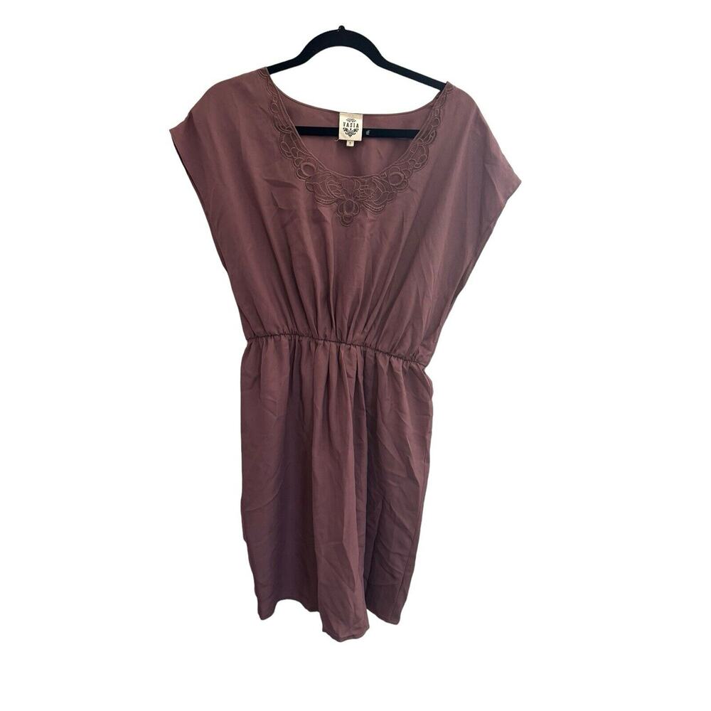 VASIA Small Anthropologie Embroidered Lace Mauve Mini Dress Pullover #6815